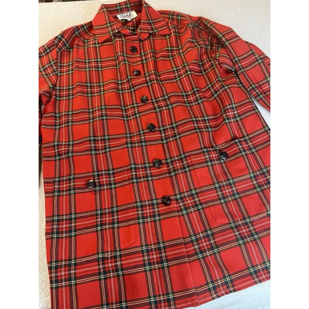 Vintage Bill Blass Red Plaid Shacket Shirt Women’s Oversized Med Worsted  Wool